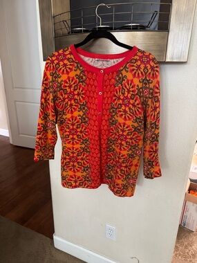 Isaac Mizrahi Red & Orange Floral Button Cardigan